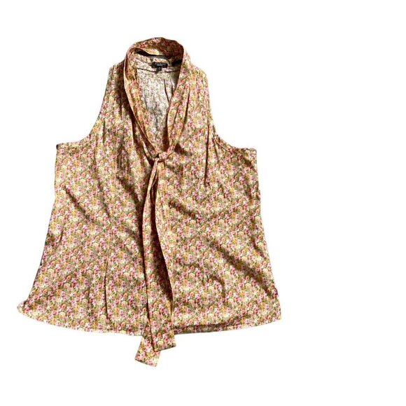 Talbots Sleeveless Ditsy Floral V-Neck Tie Waist Blouse Sz 14 115G - Picture 7 of 9